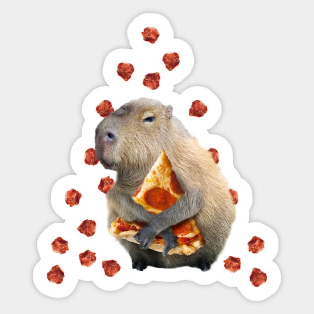 Capybara Capybaras Eating Pizza, Funny Cute Sticker by Random Galaxy